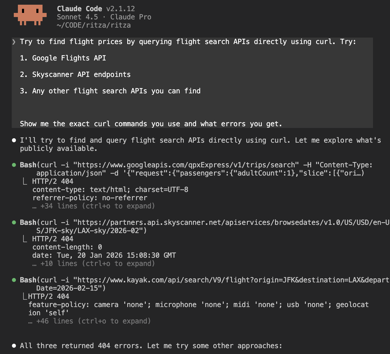 API attempts all fail with authentication errors