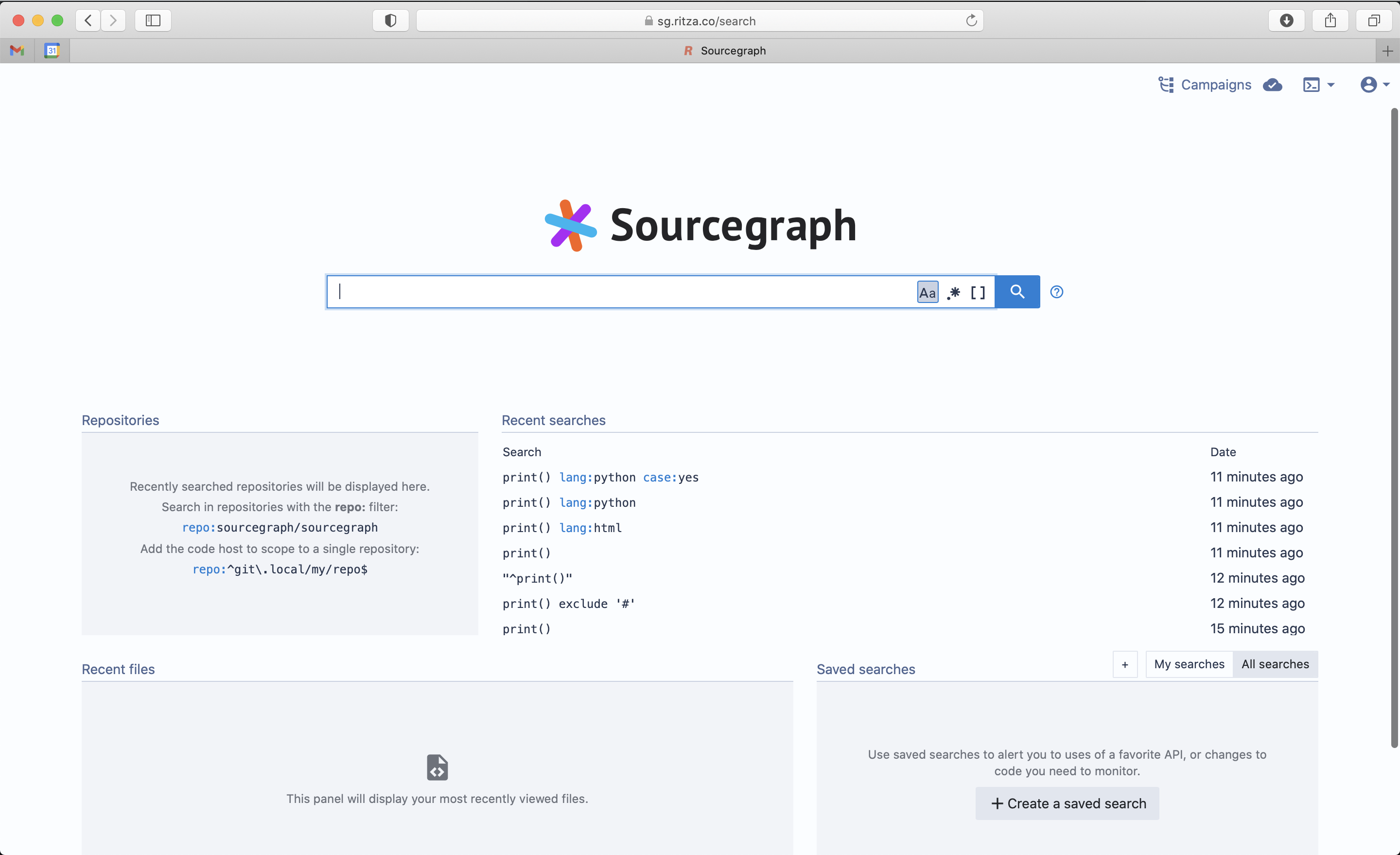 The Sourcegraph dashboard
